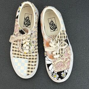 Vans Patchwork Sneakers - Black, White, Tan, Pink, Blue Size 6.5